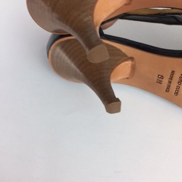 Samanta Womens Black Leather Pumps Heels Side Cutout Stacked Heel size 6 - Picture 10 of 15